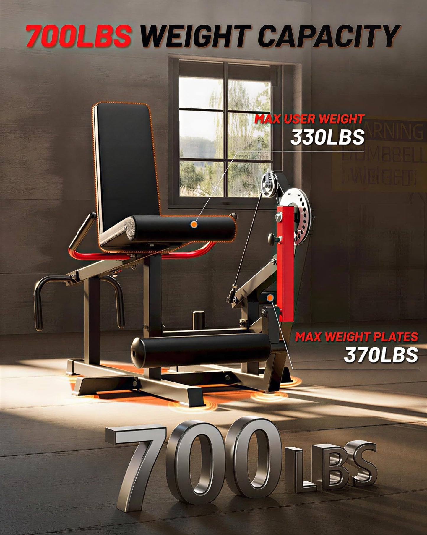 Leg Extension and Curl Machine, 700LB Adjustable Leg Curl Machine, Seated Leg Extension and Lying Curl Machine for Home Gym, Leg Workout Equipment Compatible with 1'' and 2'' Plates