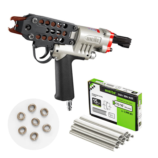 meite SC7C-I2 15GA 3/4-Inch Pneumatic Hog Ring Gun with 2,000 Counts Stainless Steel C Ring Staples