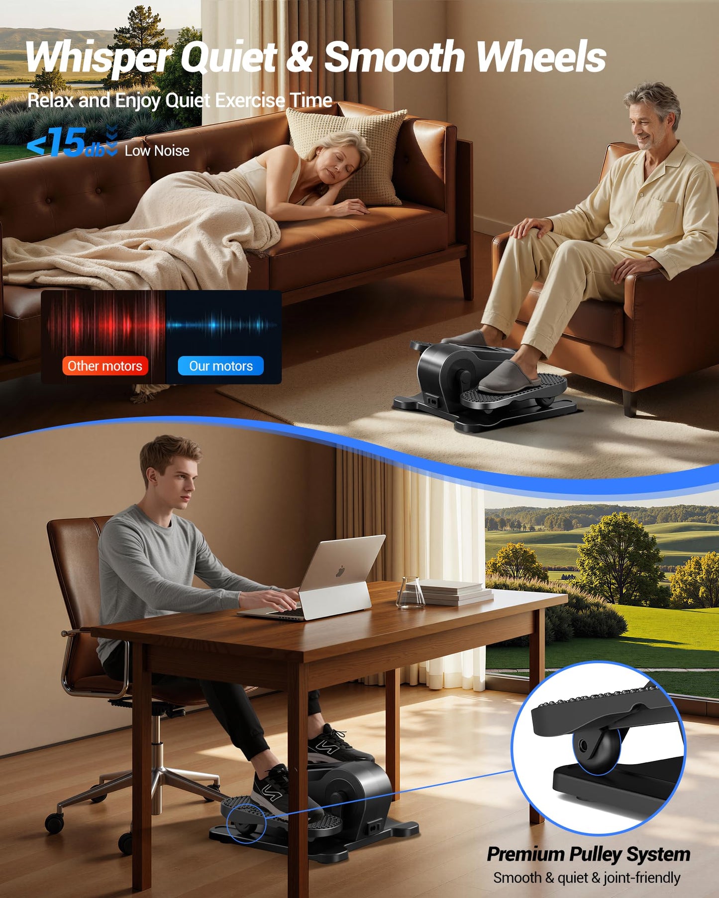 Under Desk Elliptical Machine, Electric Seated Pedal Exerciser, Quiet Leg Exerciser While Sitting for Seniors, Mini Portable Leg Exercise Machine with Remote, Adjustable 12-Speeds, Manual & Auto Mode