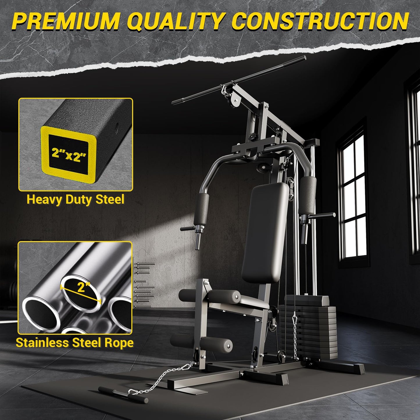 GarveeLife Home Gym Machine System with 100 LBS Weight Stack, Multifunctional Weight Machine, Full Body Workout Station Exercise Equipment, All in One Home Gym with Pulley System for Strength Training