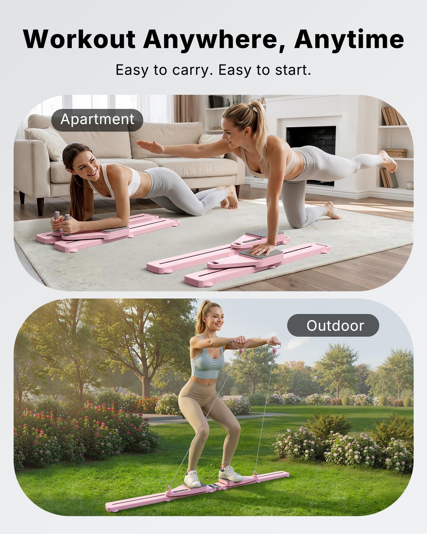 MERACH Pilates Board, Pilates Reformer Set with Timer and Resistance Bands, Portable Pilates Equipment for Home Workout, Ab Core Trainer Pilates Kit for Women and Beginners (Light Pink)