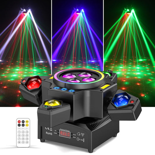 120W Stage Moving Head Light,4 Arms RGBW 4-in-1 Stage Lighting Beam/Wash/Red Green Starry Sky Golden Strobe RGB Halo Effect Light,Sound-Active/DMX/Remote Control for Party Club Stage Show