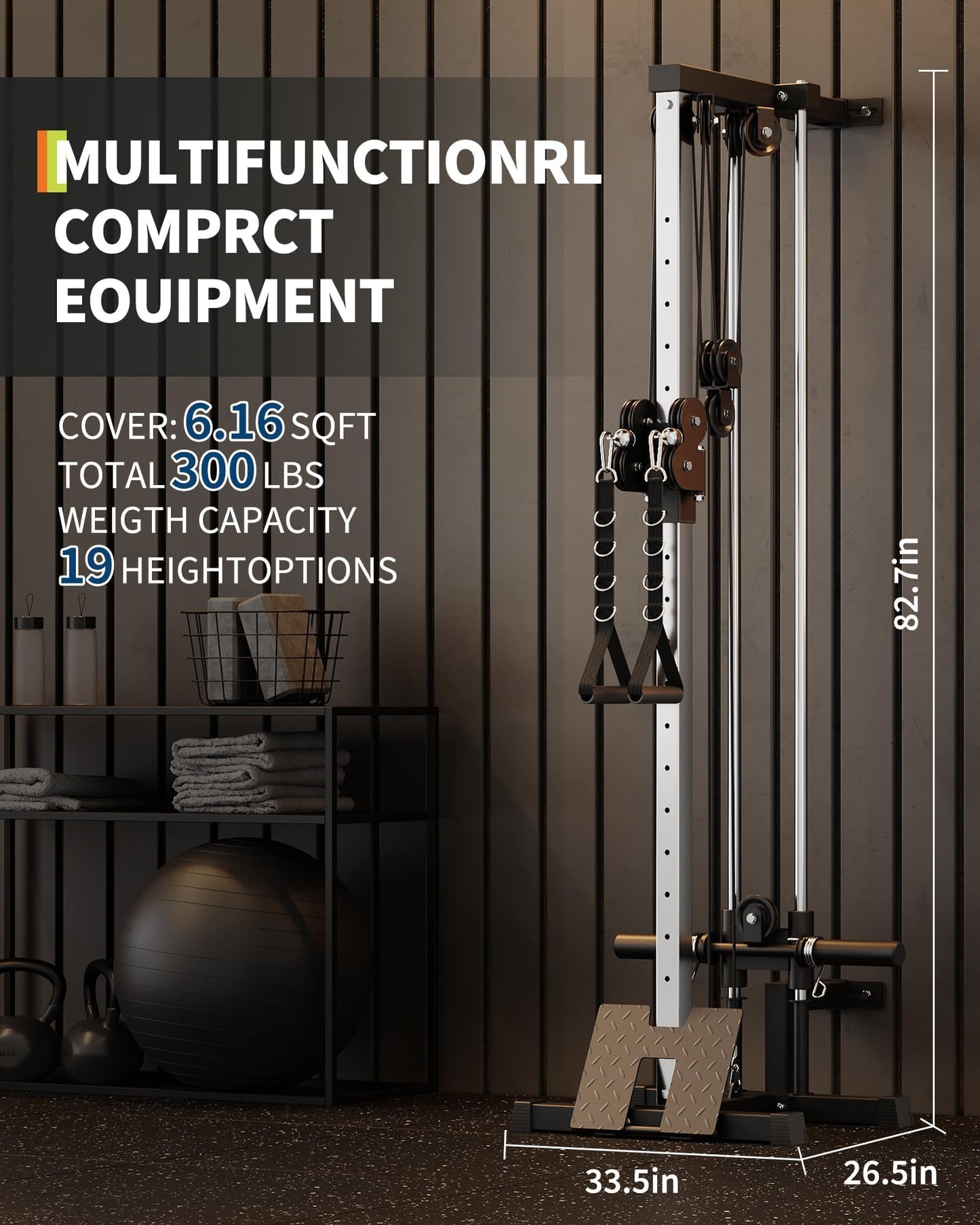 GarveeLife Wall Mount Cable Machine, LAT Pulldown Machines with 19 Positions Dual Pulley System, Cable Crossover Machine with Footplate, Weight Workout Equipment Home Gym Station
