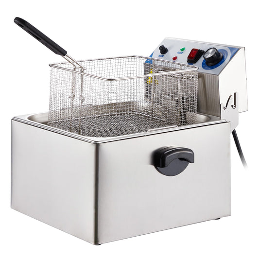 PULLAFUN Commercial Deep Fryer Countertop Stainless Steel 11L Electric Deep Fryer with Temperature Control Single Large Tank French Fries Restaurant Home Kitchen