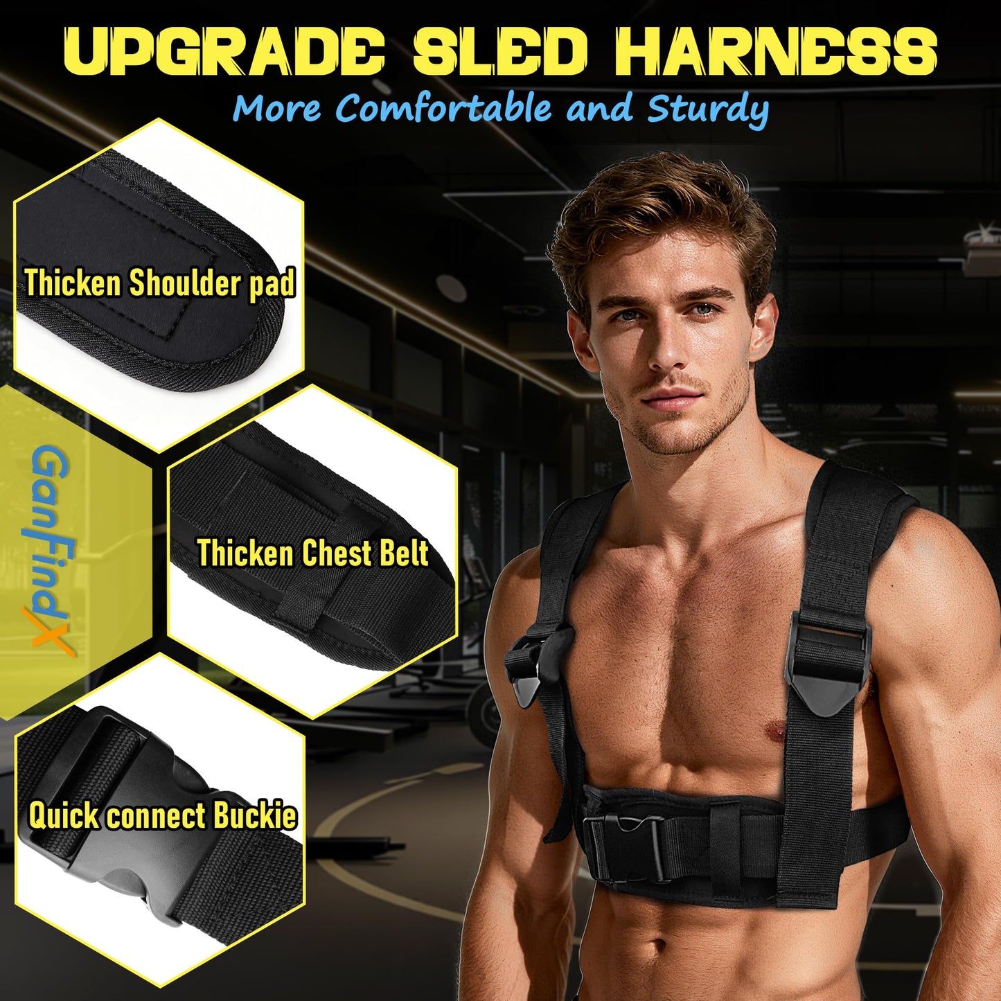 GanFindX Adjustable Height Weight Sled, Heavy-Duty Push Pull Training Sled, Adjustable 5-Level Handle for Speed and Strength Improvement, Suitable for 1" & 2" Weight Plates