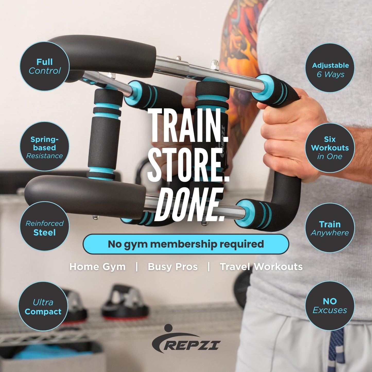 Premium Twister Arm Trainer by REPZI for Chest Workout Equipment 30 to 160 lb, Adjustable 3 Resistance Levels Arm Trainer for Men & Women, Home Gym Upper Body Workout Equipment with Gloves & Carry Bag