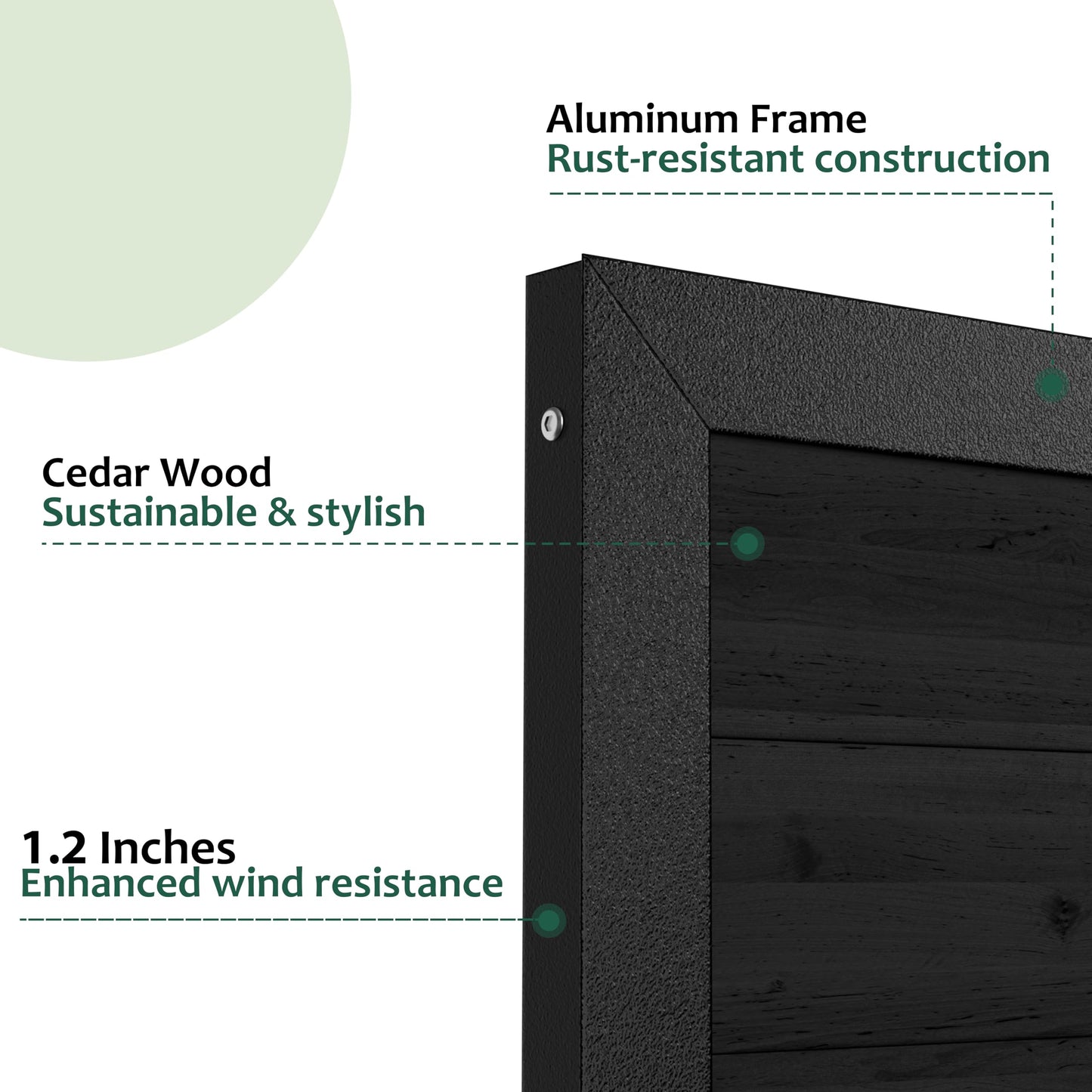 MUPATER 6×3 FT Outdoor Garden Gate, Privacy Fence Gate with Aluminum Frame & Cedar Wood Panels, Lockable Handle & Caster Wheel, Reversible Swing Direction for Patio, Yard, Garden, Black