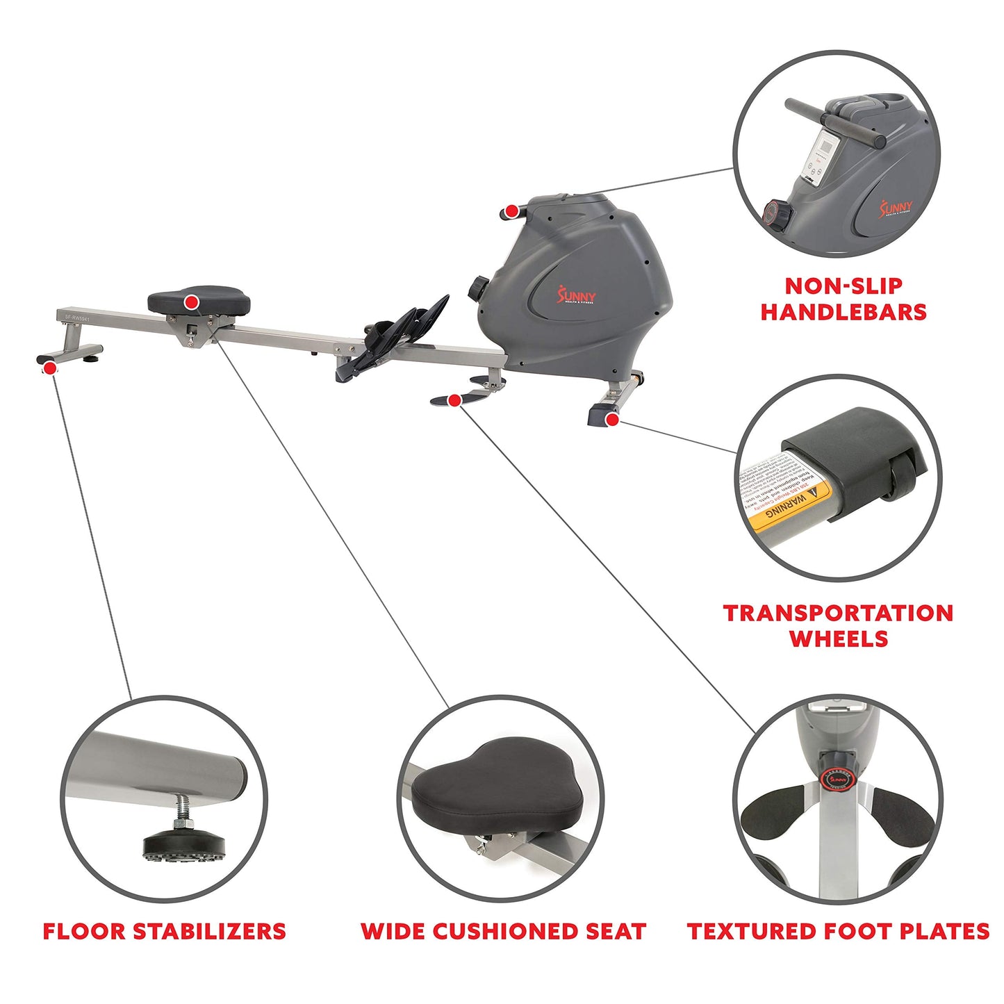 Sunny Health & Fitness Multifunction Premium Magnetic Indoor Rowing Machine - SF-RW5941