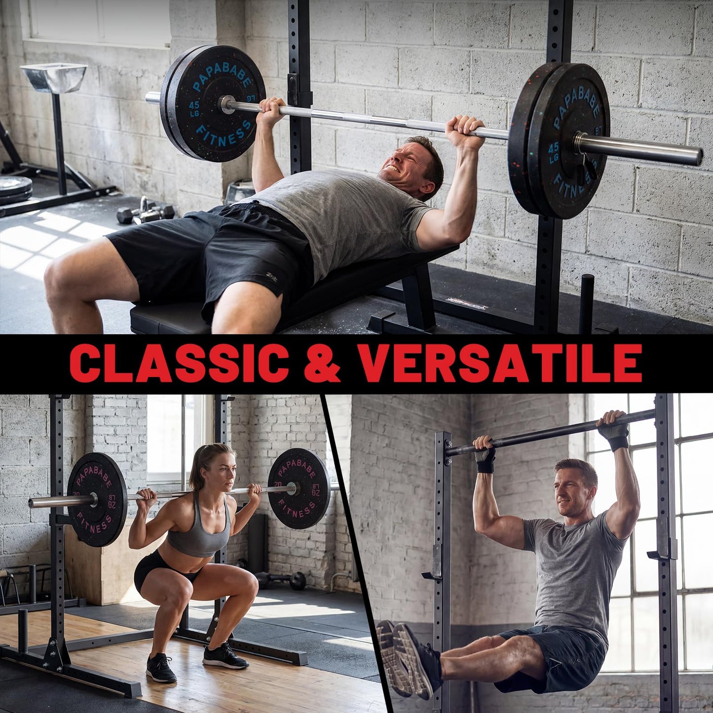 Squat Rack with Pull Up Bar for Home Gym, Adjustable Power Cage with J-Hooks, Multi-Functional Power Rack for 6FT, 7FT Barbell, Strength Training and Bodybuilding Equipment