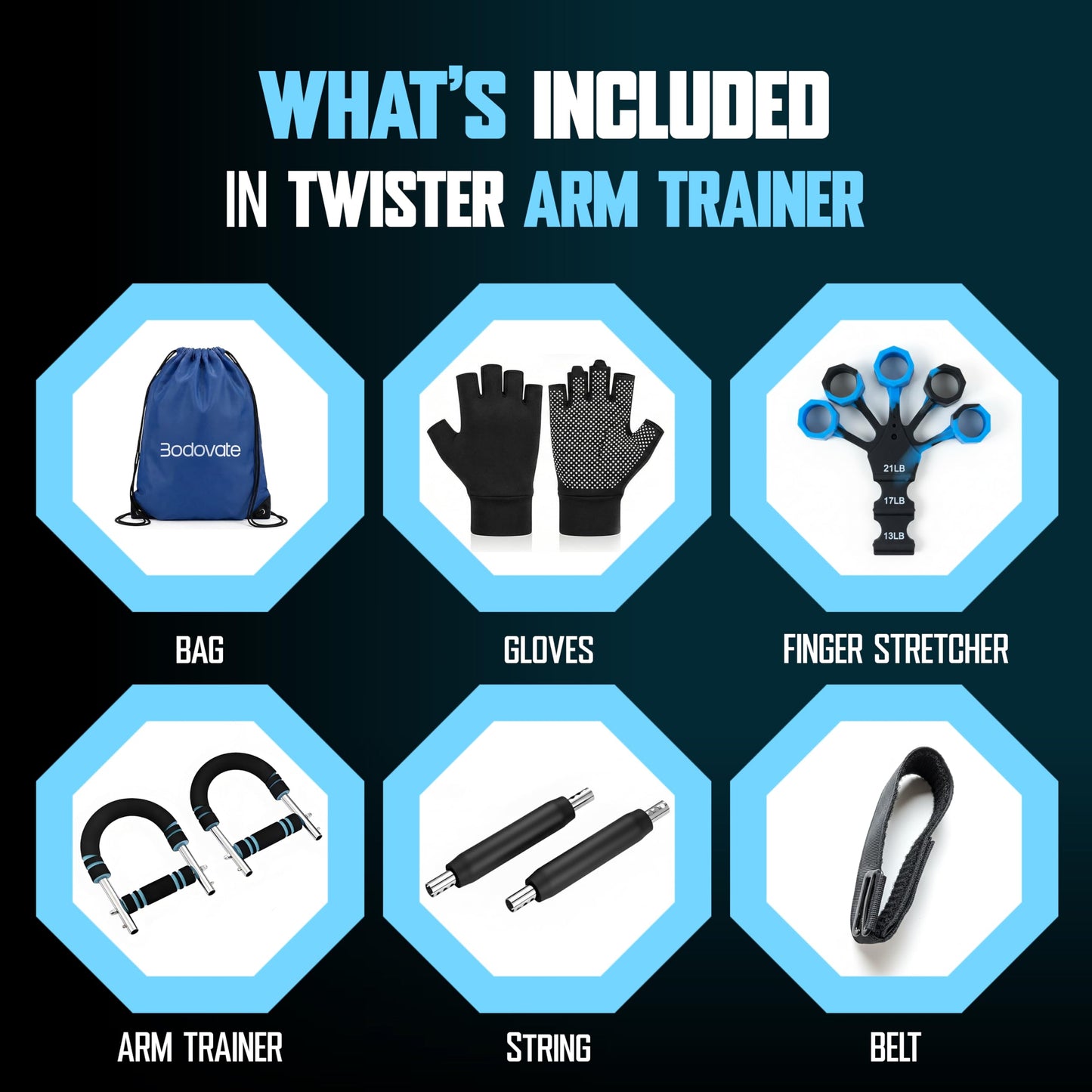 Bodovate Twister Arm Trainer for Men & Women – 30/90LB Adjustable Chest Expander & Arm Strength Trainer, Home Gym Equipment for Body Workout, with 2 Springs, Finger Stretcher & Workout Gloves"