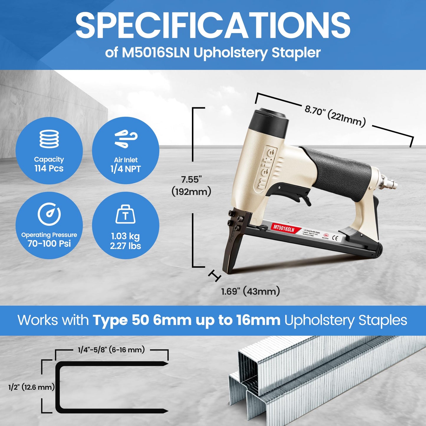 meite MT5016SLN Stapler with 9/16" Length Staples for Upholstery