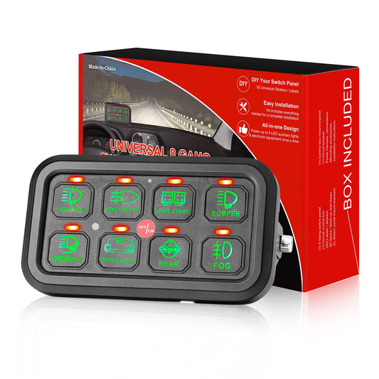 8 Gang Switch Panel, Niking Auto On-Off LED Car Switch Panel Circuit Control Relay System Box Universal Slim Touch Panel Waterproof for Truck Boat ATV UTV SUV Caravan Marine Can-Am