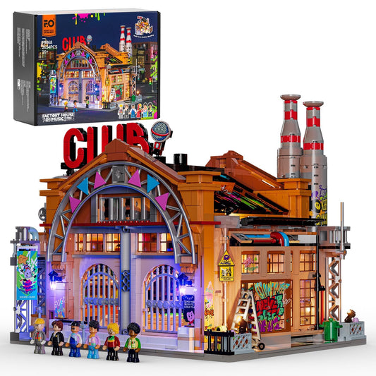 FUNWHOLE Factory House of Music Lighting Building Bricks Set - Street Fusion Music Club City Town Fully Accessible Multi-Form Modular Collection Kit 2654 Pcs for Adults & Teens & Street Culture Lovers