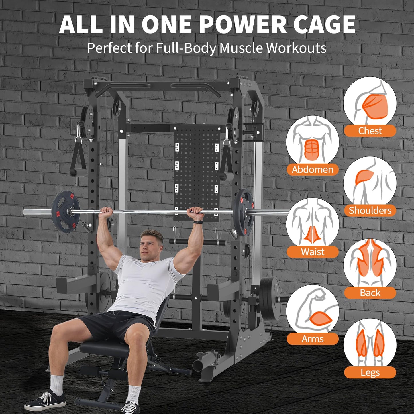 GarveeLife Power Cage, 2000 LB Squat Rack with Dual Pulley Cable Crossover, Multi-Function Home Gym Power Rack with Attachments, Full Body Strength Training Equipment for Home