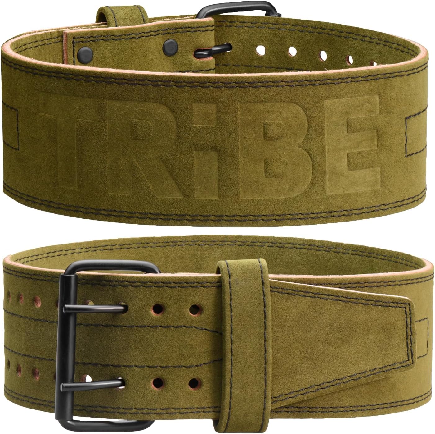 5mm Premium Weight Lifting Belt - 100% Genuine Leather Weightlifting Belt - Comfortable Squat Belt, Deadlift Belt or Powerlifting Belt - Workout Belt for Strength Training - Gym Belt for Men and Women (Green Alcantara, Large (Belly 34" - 41") New Size