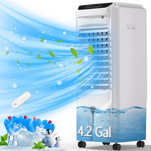 Swamp Cooler, 1800 CFM Windowless Portable Air Conditioner with 4.2 Gal Water Tank,120° Swing, 12H Timer, 3 Speeds, 3 Modes, 3-IN-1 AC Unit, Evaporative Air Cooler for Room,Bedroom,Office,frost White