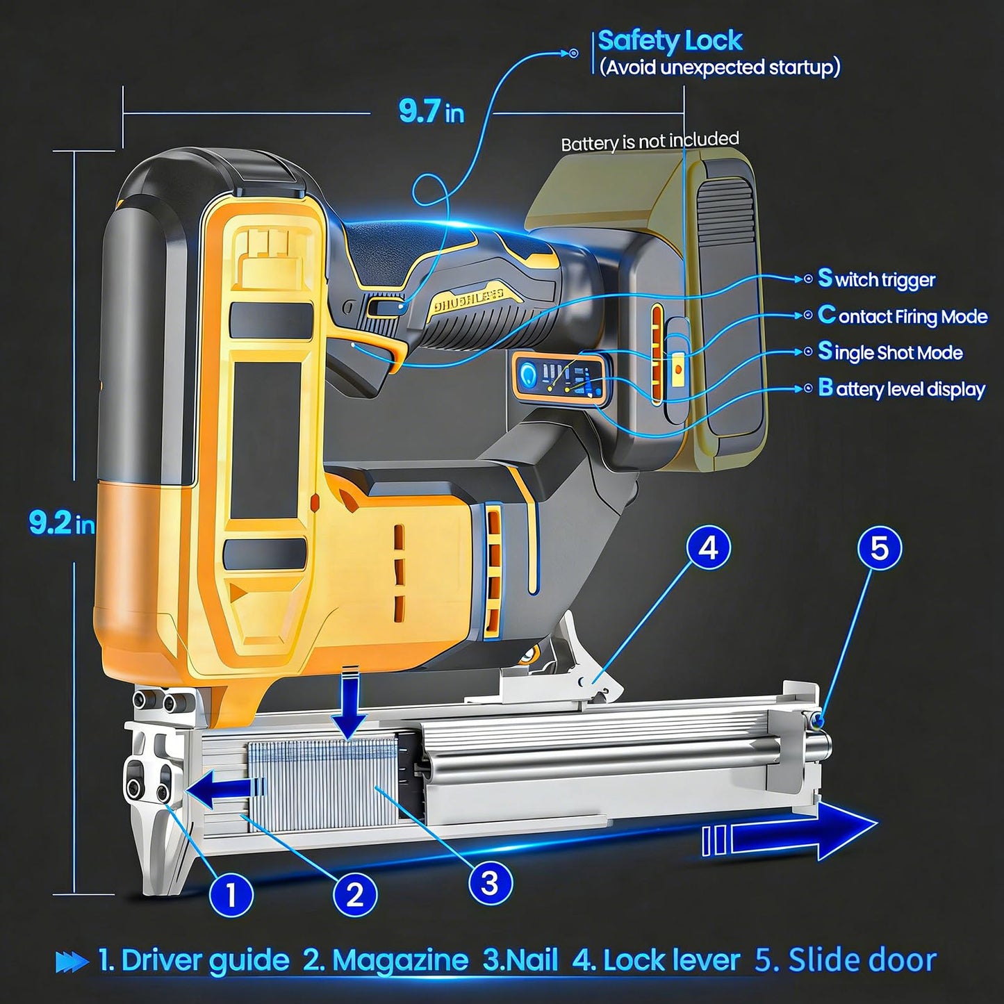 18 Gauge Cordless Brad Nailer & Staple Gun for Dewalt 20V MAX Battery, 2-in-1 Battery Powered Electric Nail Gun with 1000 Nails for Woodworking, DIY, Framing & Home Improvement (No Battery)