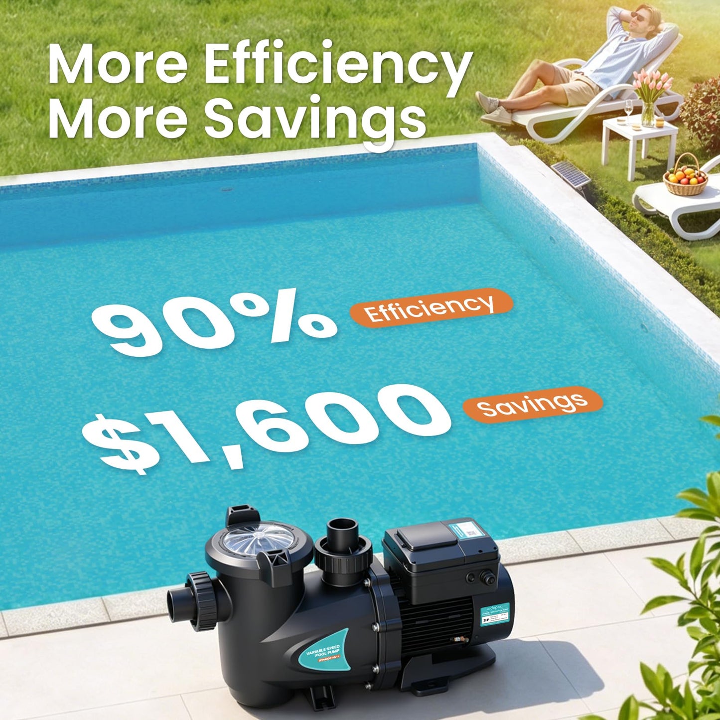 Vidapool Variable Speed Pool Pump, In/Above Pool Pump with Filter Basket, 3 HP, 220V, 11100GPH