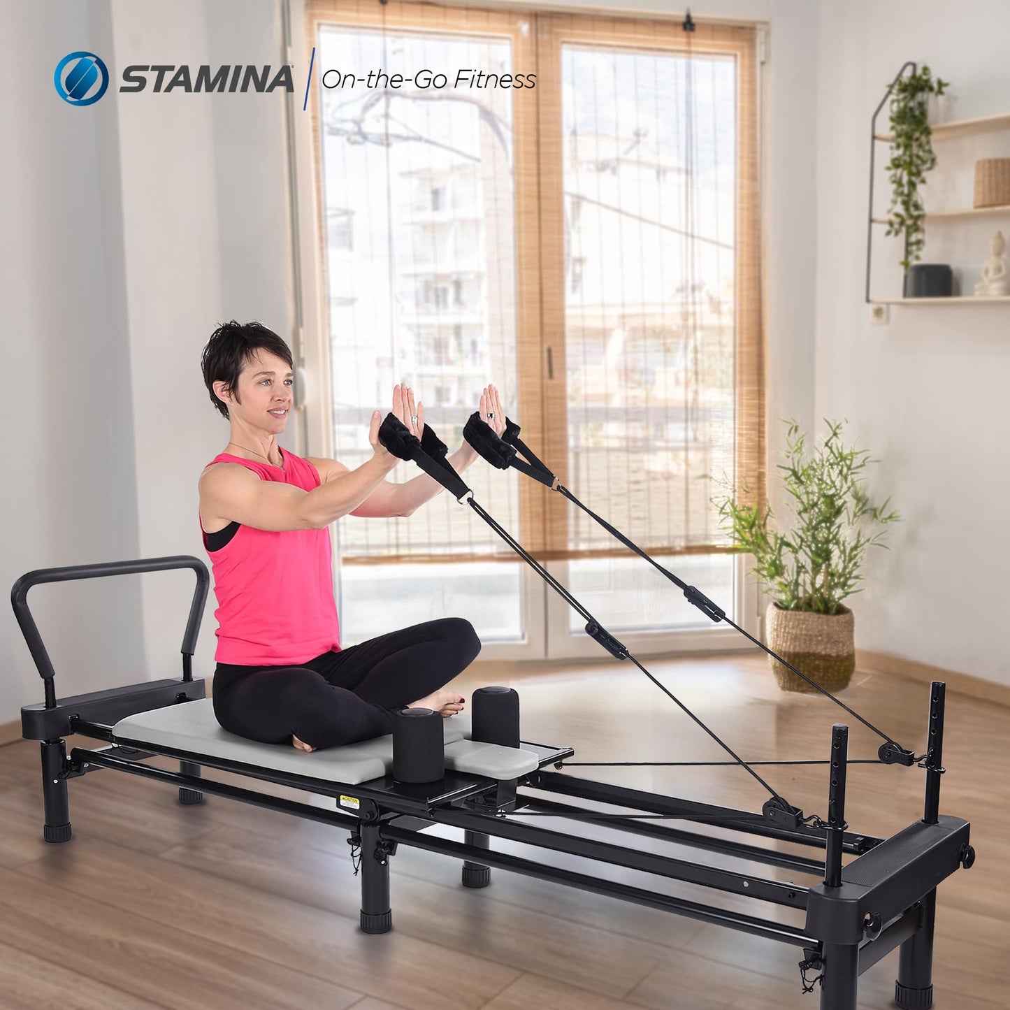 Stamina Pilates Reformer, Home Workout Equipment, AeroPilates 701 Premier, Gray - Portable Exercise Machine for Strength and Fitness Training - Multifunctional Gym Workouts for Men and Women