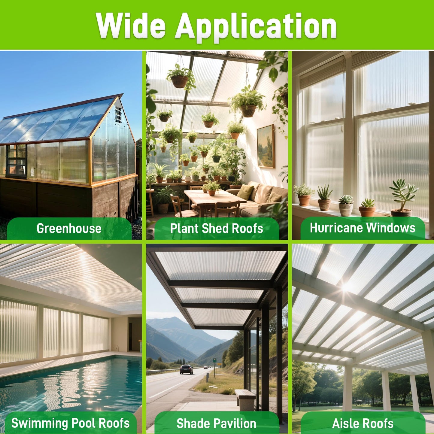 Quibbay 8PCS Polycarbonate Greenhouse Panels, 6' x 4' x 0.16'' Twin-Wall Panels Polycarbonate Sheet, Clear Waterproof UV Protected Corrugated Plastic Roof Panels for Greenhouse Replacement