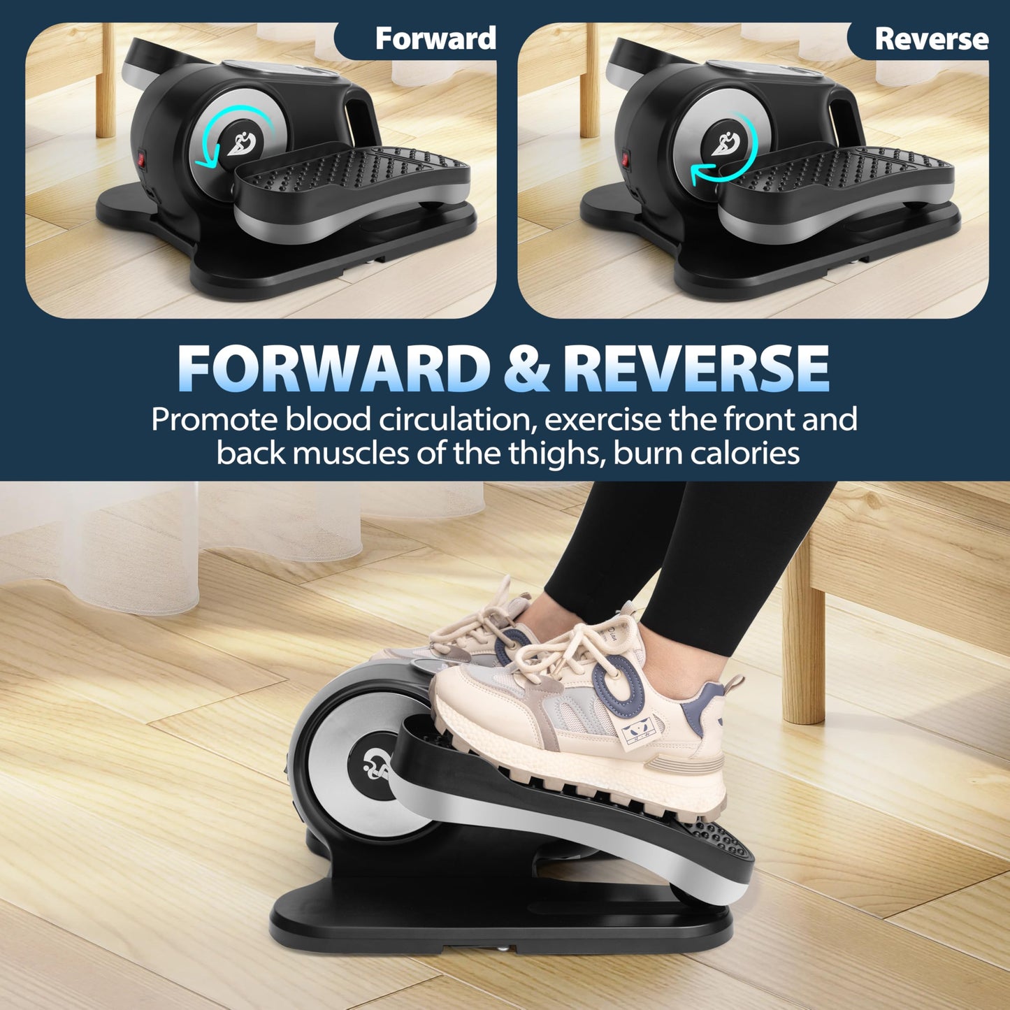 Under Desk Elliptical Machine, Eliptical Leg Exerciser As Seen On TV with Remote,12 Speed Levels for Whole Family,Forward & Reverse Direction, Auto & Manual Mode, Quiet Portable Machine, Home & Office