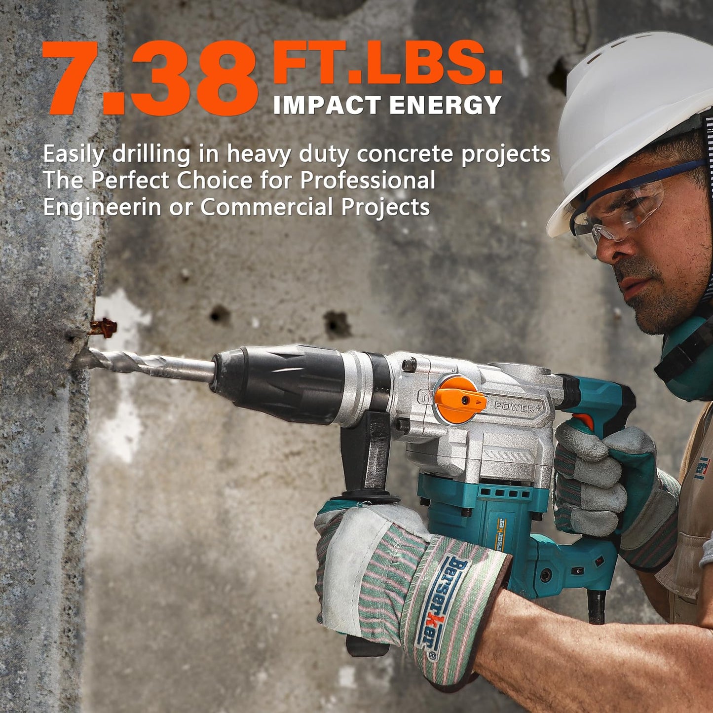 Berserker 1-9/16" SDS-Max Heavy Duty Rotary Hammer Drill with SDS Max Clay Spade, 4-1/2" x 18-1/2" Steel Shovel Bit