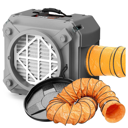Abestorm Air Scrubber, Negative Air Machine with 3-Stage Filtration for Home, Industrial and Commercial Air Purifier, MEVR-10&HEPA/Activated Carbon Filter, 550 CFM, Gray, Add 8" PVC Flexible Duct Hose