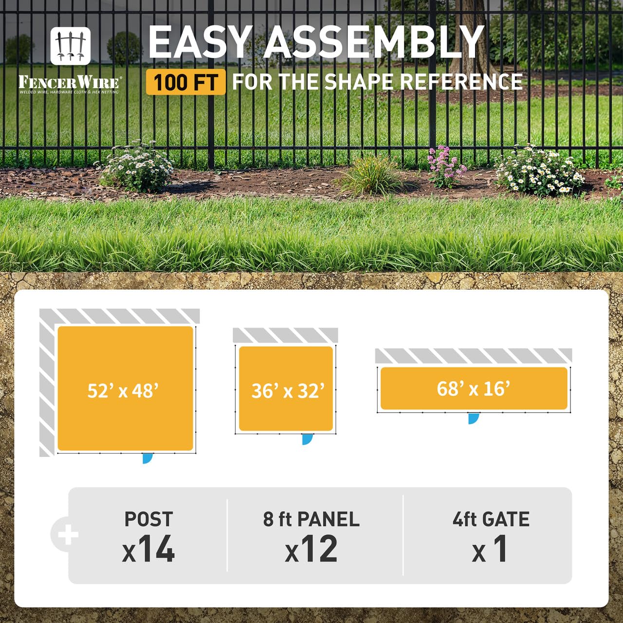 Fencer Wire 100FT Heavy Duty Flat Top Fence Barrier Kit, Anti-Rust Metal Steel Fence with 5FT Height X 8FT Width Panels, with Flat Top Gate, Posts, Connectors, Outdoor Fencing for Yard
