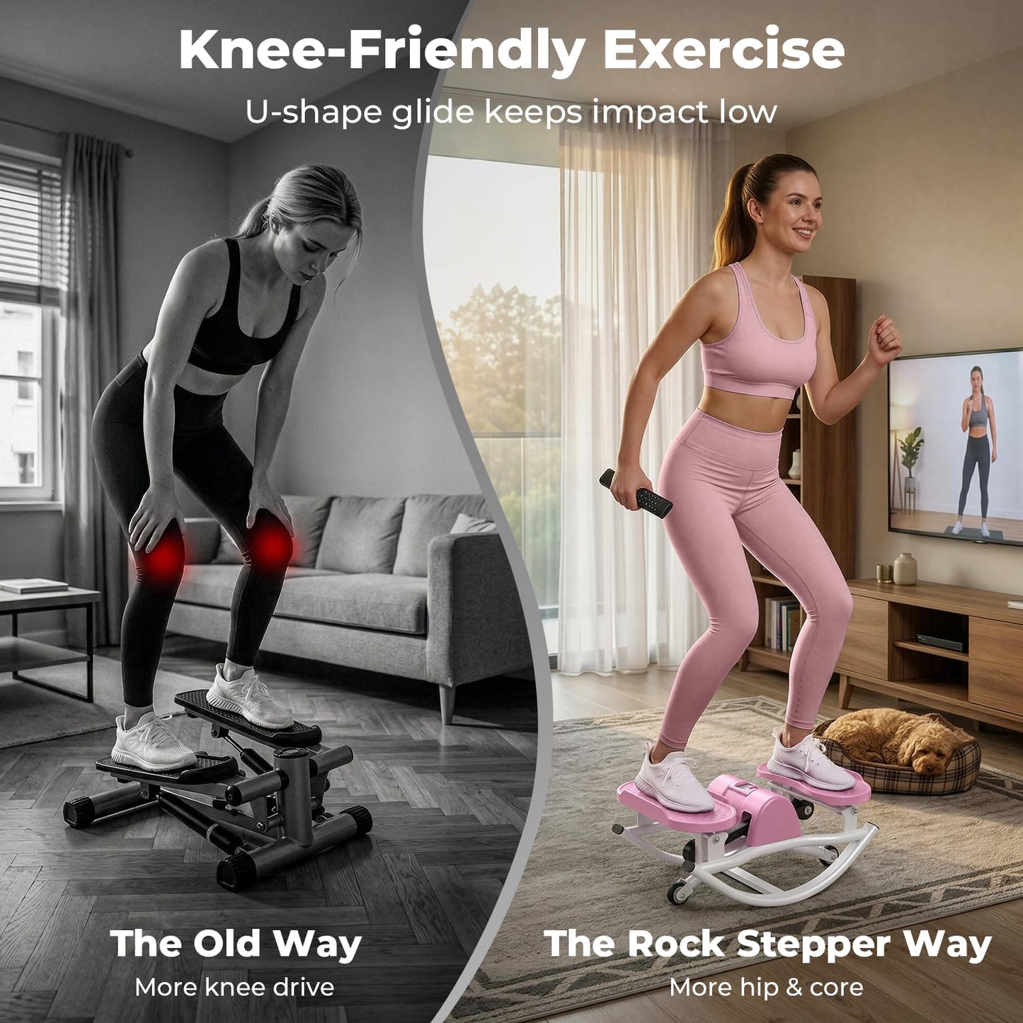 Rock Stepper,Rocking Stepper with Resistance Bands, 3D Side-to-Side Motion Mini Stepper for Women Home Workout, Low Impact Lateral Step Machine with Non-Slip Mat and Digital Counter, 250lbs Capacity