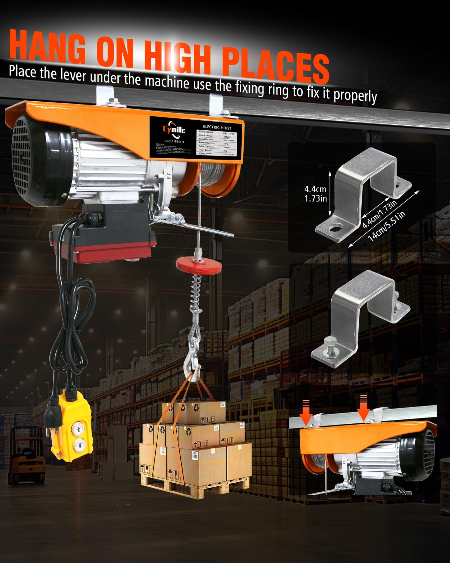 1320 lbs Electric Portable Hoist with Wireless/Wired Remote Control, Electric Hoist 110V, 16ft/33 ft/min Fast Lifting, 65.6 ft Height for Garage, Attic, Warehouse, Factory, Construction Site