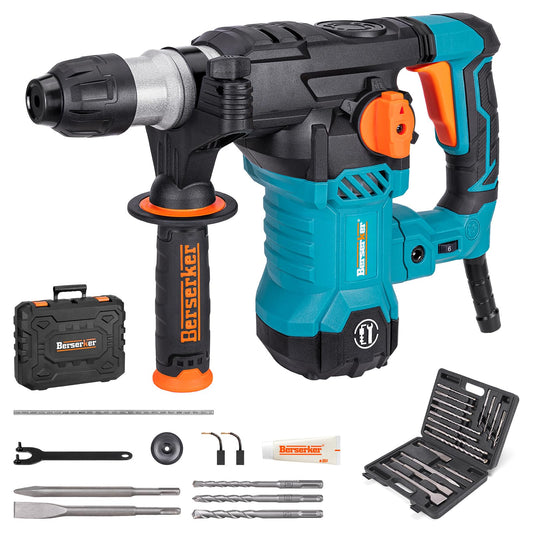 Berserker 1-1/4" SDS-Plus Rotary Hammer Drill with 17pcs SDS Plus Drill Bits and Chisels Set with Storage Case