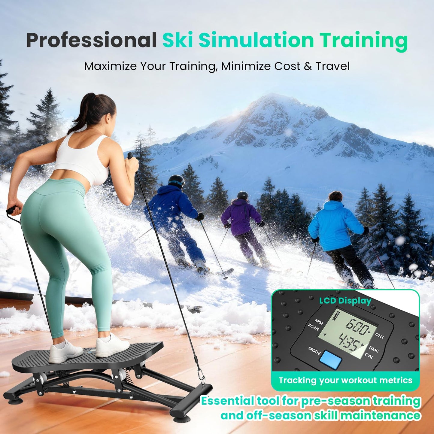 RoyalRcmtx Balance Board for Adults, Rocking Stepper with Resistance Bands, 300LBS Portable Wobble Board, Quiet Side to Side Ski Simulator Trainer Exercise Machine for Home Gym Core Workout