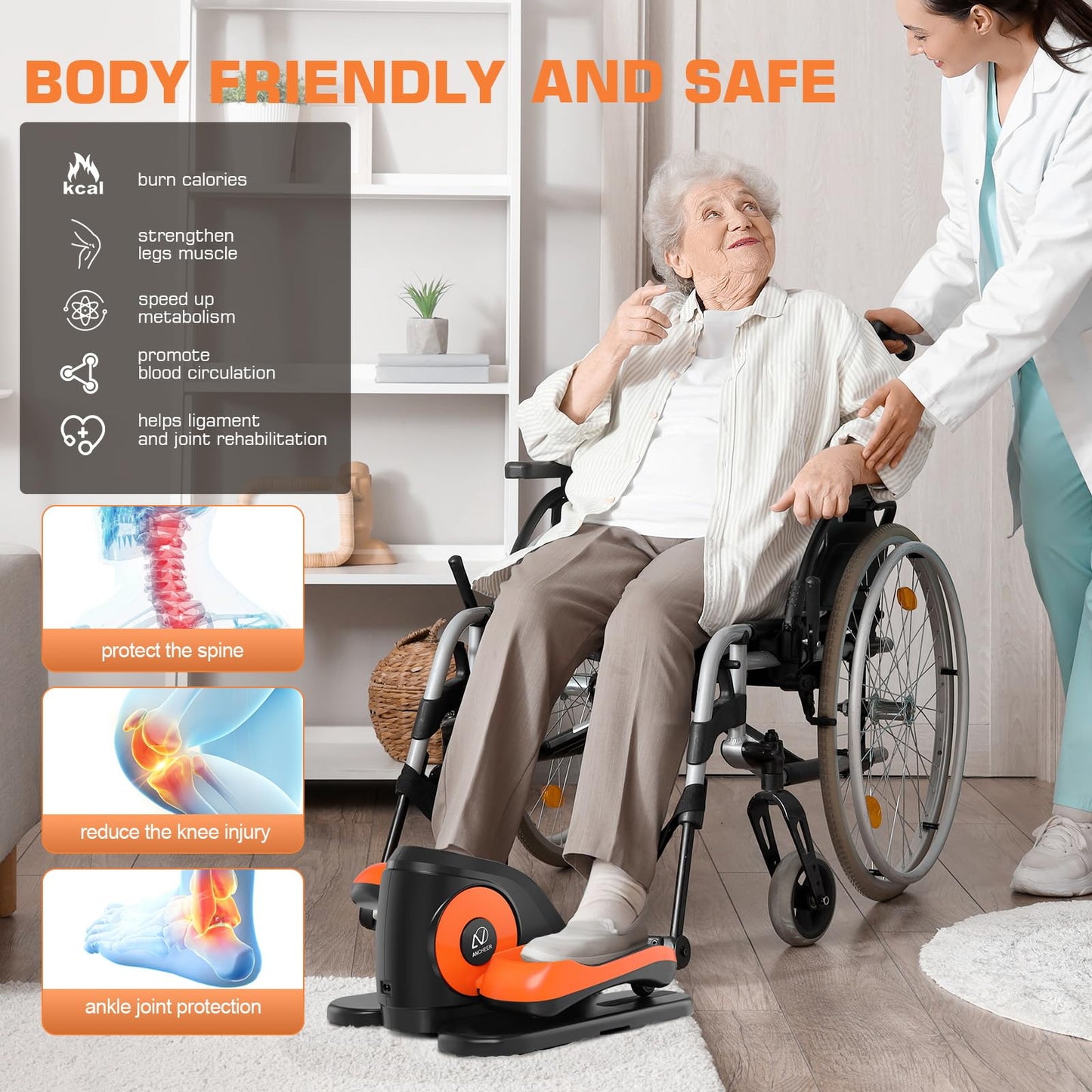 ANCHEER Under Desk Elliptical, Ellipse Leg Exerciser for Seniors Fully Assembled , Electric Seated Pedal Exerciser with Remote Control & 12 Adjustable Speed/Resistance