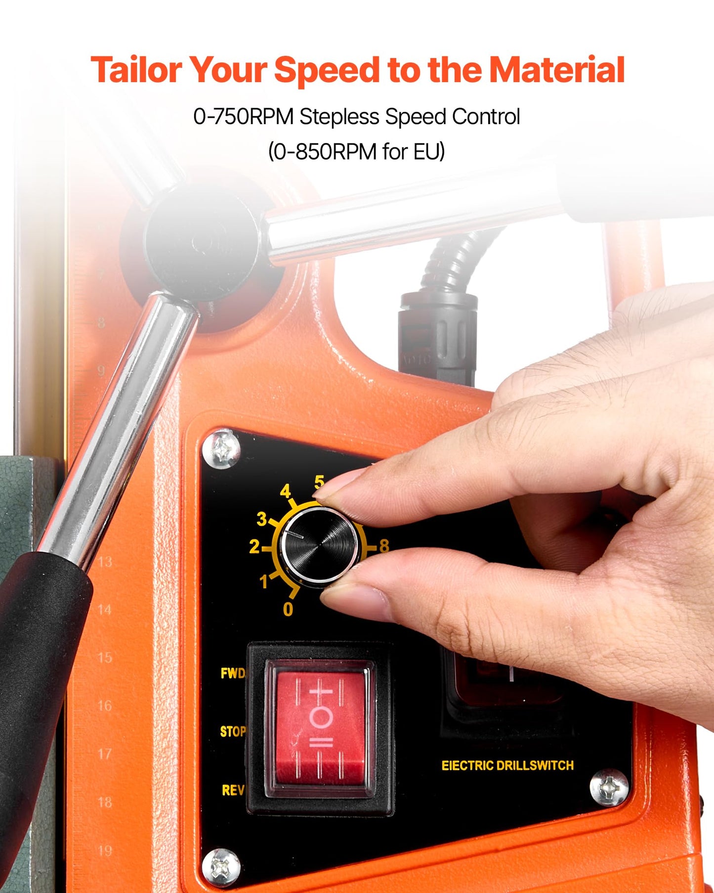 VEVOR Magnetic Drill Press, 1400 W, 2 inch Boring Diameter, 0-750 RPM Speed, Reversible Direction, Mag Drill Press with 6 Core Bits, Electric Drilling Machine for Industrial and Home Improvement