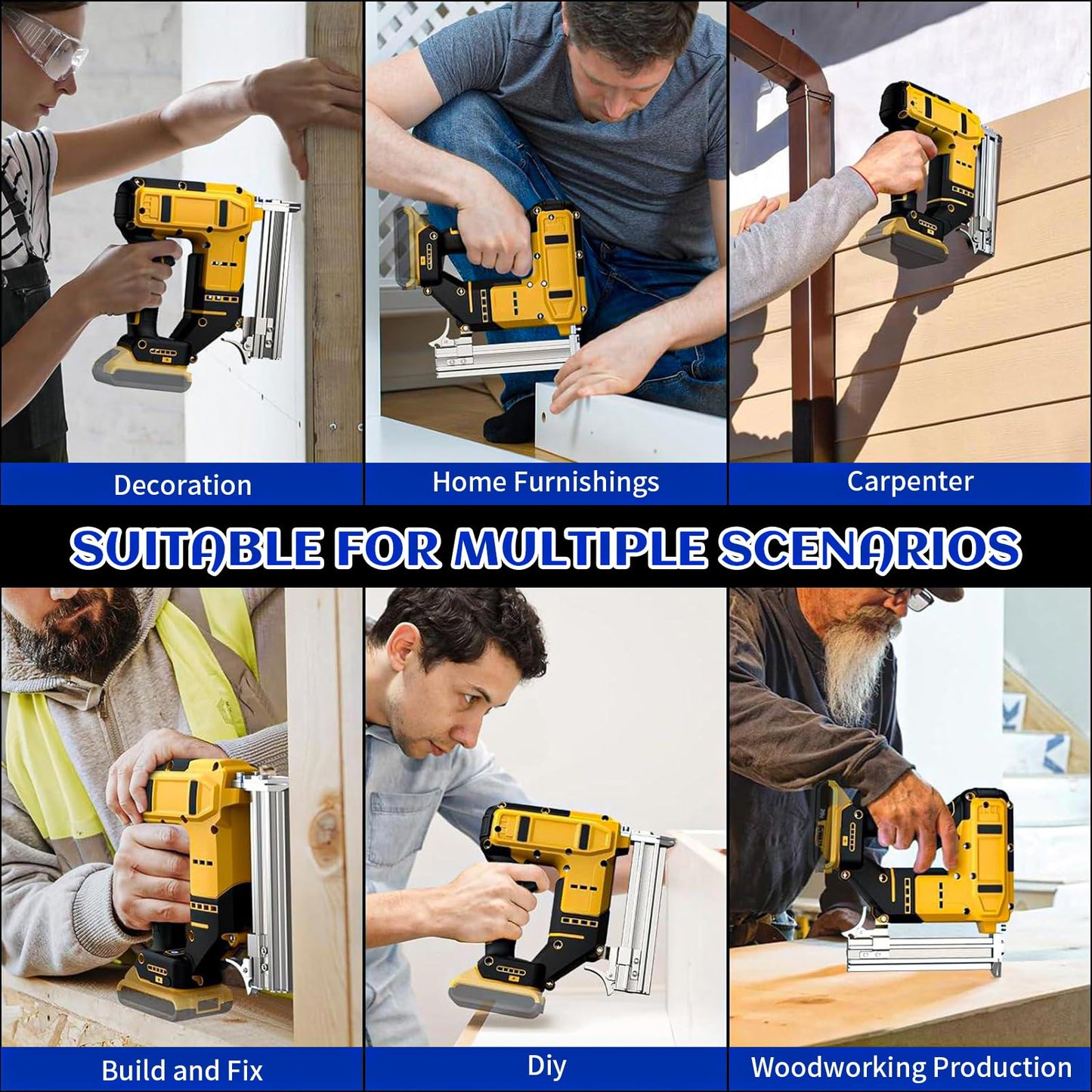 2-in-1 18 Gauge Cordless Brad Nailer & Staple Gun for Dewalt 20V MAX Battery, Battery Powered Electric Nail Gun with 1000 Nails for Woodworking, DIY, Framing & Home Improvement (No Battery)