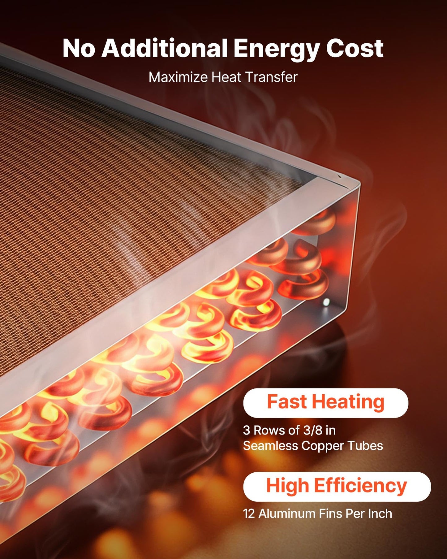 VEVOR Water to Air Heat Exchanger, 22 x 22 in Finned Tube HVAC Heat Exchanger Coil with Copper Tubes & Aluminum Fins, 190K BTU Output for Outdoor Wood Furnace, Hydronic Heating & Cooling Systems