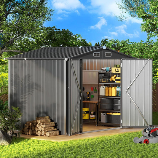 Metal Storage Shed & Outdoor Storage, Outdoor Steel Storages Shed with Sloping Roof, Utility and Tool Garden Sheds for Patio Lawn Yard