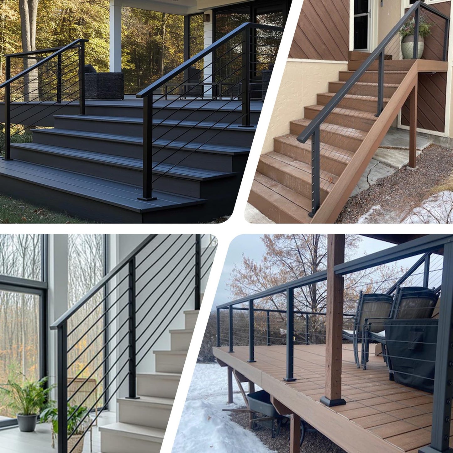 Patavin 20FT 42" Complete Black Cable Railing Post Kit 5 line Post Kit -Cable Railing System for Deck Easy DIY (No Handrail)