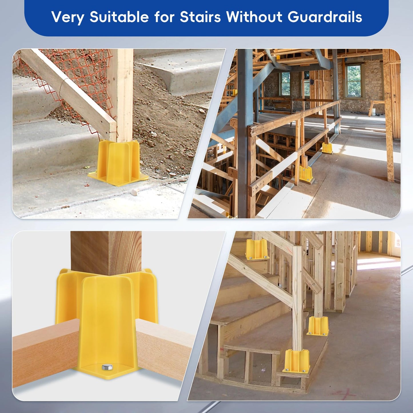 12-Pack Yellow Guardrail Base Boot with Toe Board Slot, Reusable Fall Protection Base for Scaffolding, Temporary Guardrail Systems for Residential and Commercial Construction