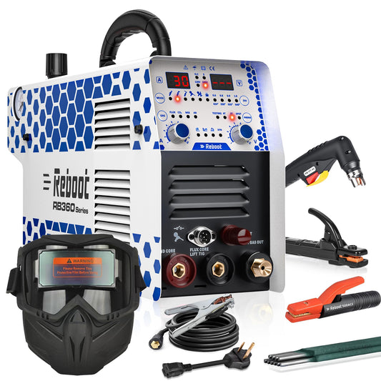Reboot 7-in-1 MIG Welder Plasma Cutter Combo 130A Welding Machine Gas MIG/Flux Core/Aluminum Welder/Plasma Cut/Stick/LIFT TIG 120V/240V Dual Voltage with Welding Helmet and 500A Electrode Holder