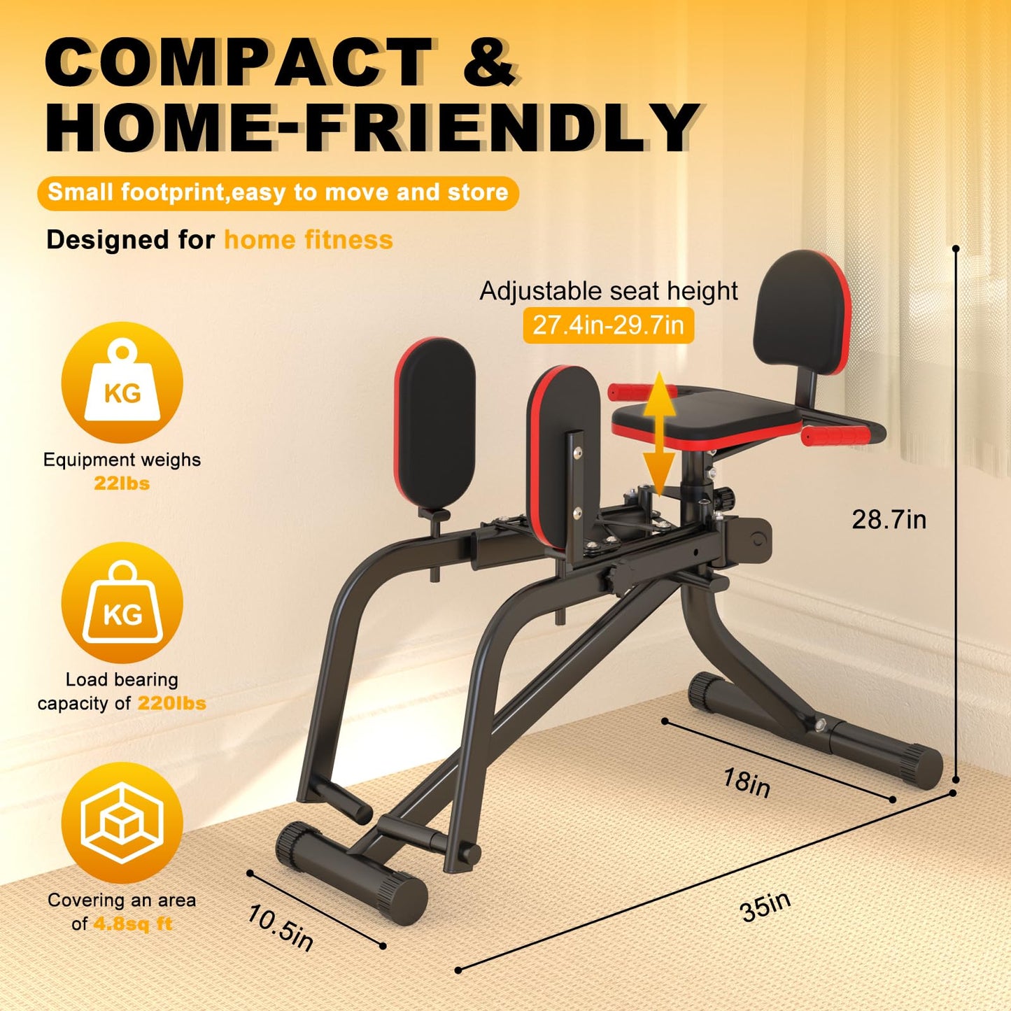 2 in 1 Hip Abductor & Adductor Machine, Compact Home Gym Equipment for Inner & Outer Thigh, Glute Workout Booty Trainer, Adjustable Leg Exercise Machine for Women Men