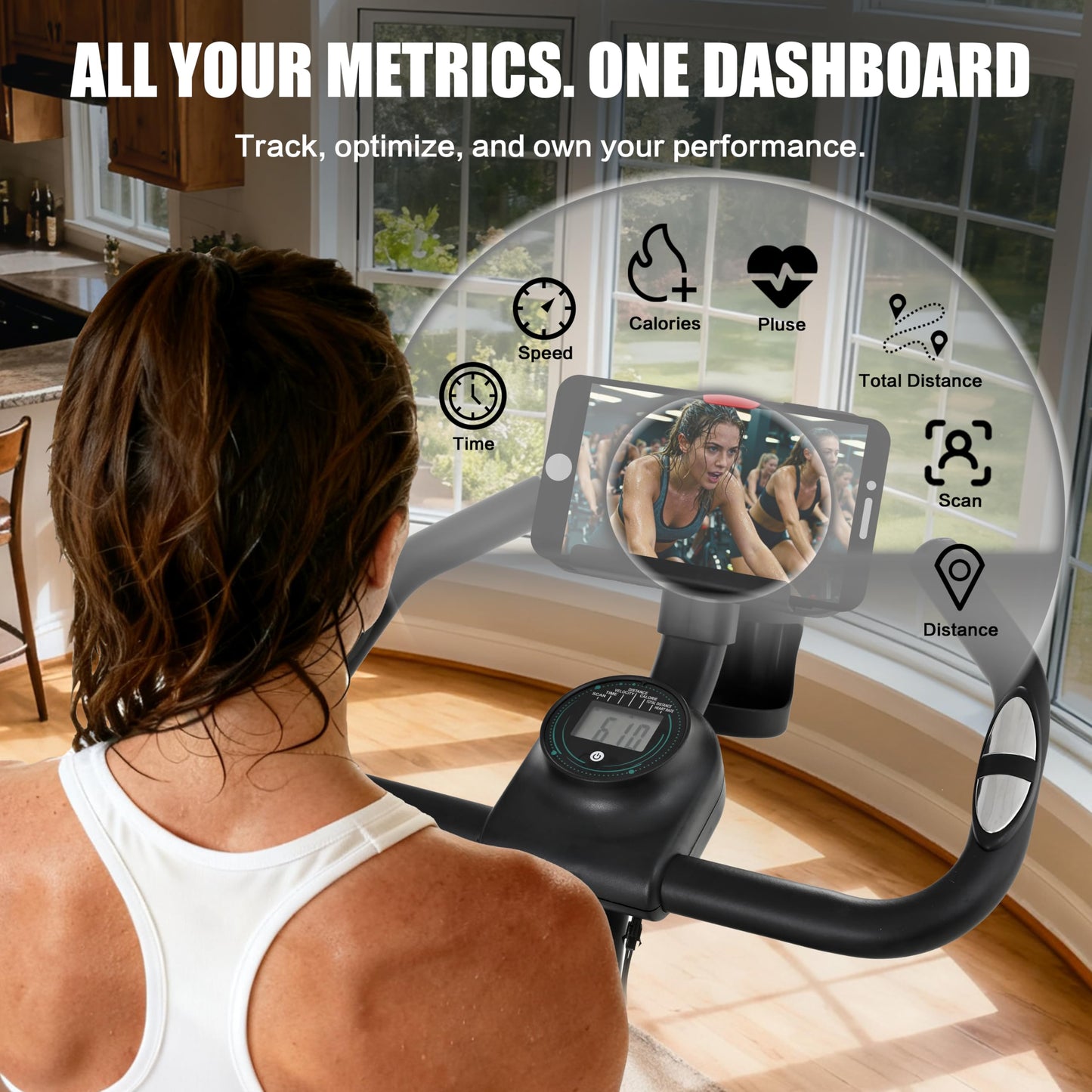 KWIKWI Exercise Bike Indoor Stationary Bike Cycling Bicycle for Home Gym 309 lbs Weight Capacity Adjustable Seat/Handlebar for Cardio Workout Office, White