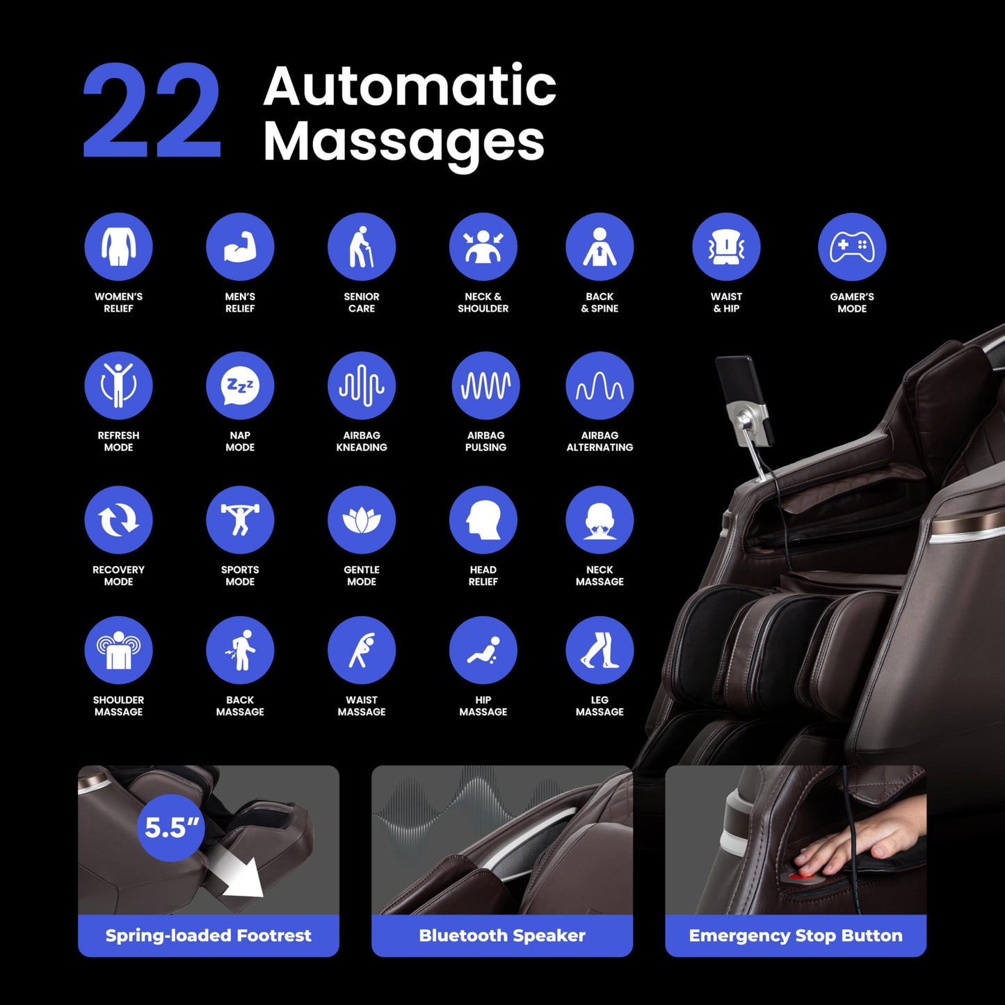 Osaki 2026 4D Ion l Full Body Massage Chair l 4D Massage Mechanism l Voice Control l 24 Auto Massages l SL-Track l Zero Gravity l Space Saving l Touchscreen Controller l Bluetooth Speaker (Black)