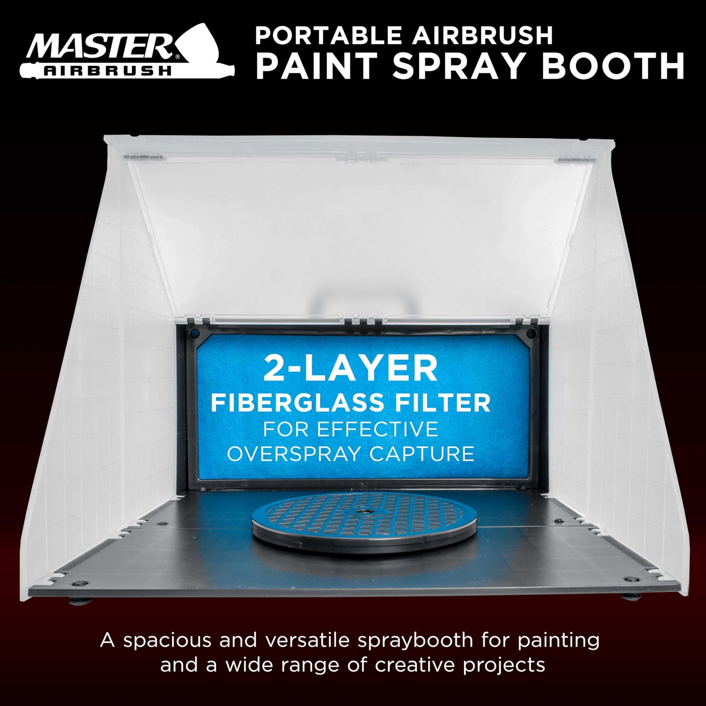 Master Airbrush Portable Airbrush Spray Booth Station with 25W Fan, Turntable & 5.6' Extension Hose, 16.5"x19"x13.5" Hobby Airbrush Booth for Painting, Models, Arts, Crafts, Cakes