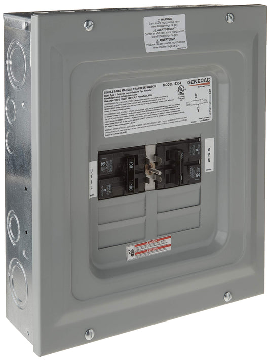 Generac 60-Amp Manual Generator Transfer Switch, Single Load Double Pole, Indoor Backup Power for Portable Generators