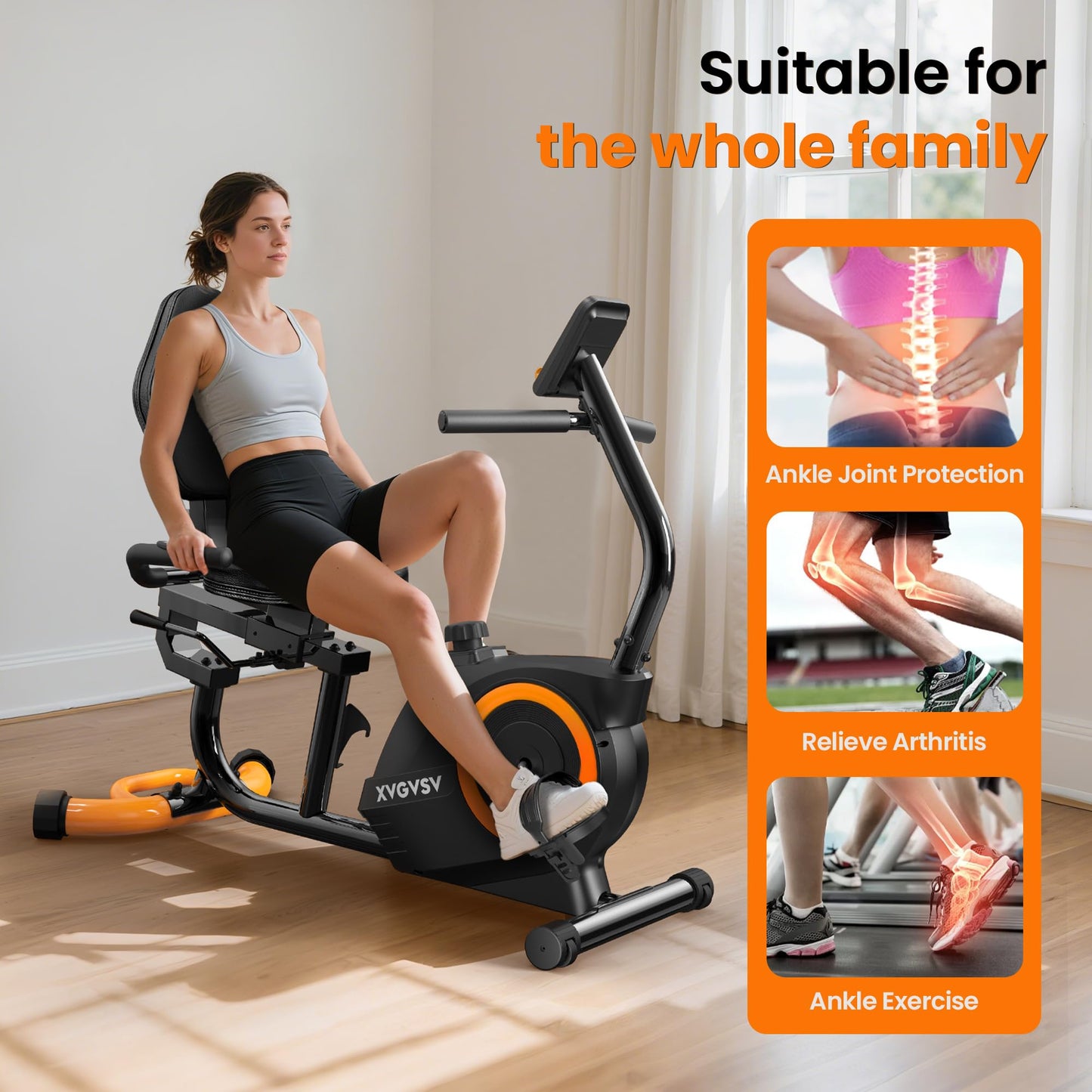 Recumbent Exercise Bike for Home Use, Quiet Recumbent Stationary Bikes for Adults & Seniors, 16-Level Resistance, Adjustable Seat, Supports 400LB, Pulse Sensors & LCD Display