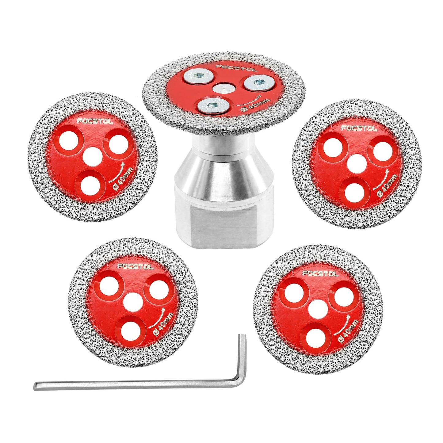 Mini Diamond Engraving Saw Blade - FOCSTOL 5pcs 1-9/16 Inch(40mm) Cutting Disc with 1pc 5/8''-11 Thread Flange for Marble Granite Artificial Stone Porcelain Tile Ceramic