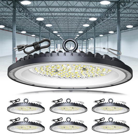 AIKVSXER 6 Pack 300W LED Shop Lights, 45000LM 6000K Daylight UFO LED High Bay Light, IP65 Waterproof Commercial Bay Lighting with Plug for Warehouse Garage Lights Workshop Gym Factory