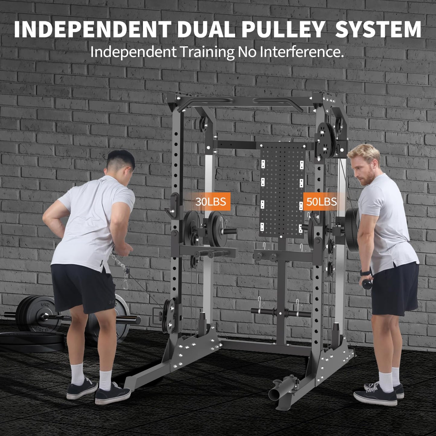 GarveeLife Power Cage, 2000 LB Squat Rack with Dual Pulley Cable Crossover, Multi-Function Home Gym Power Rack with Attachments, Full Body Strength Training Equipment for Home