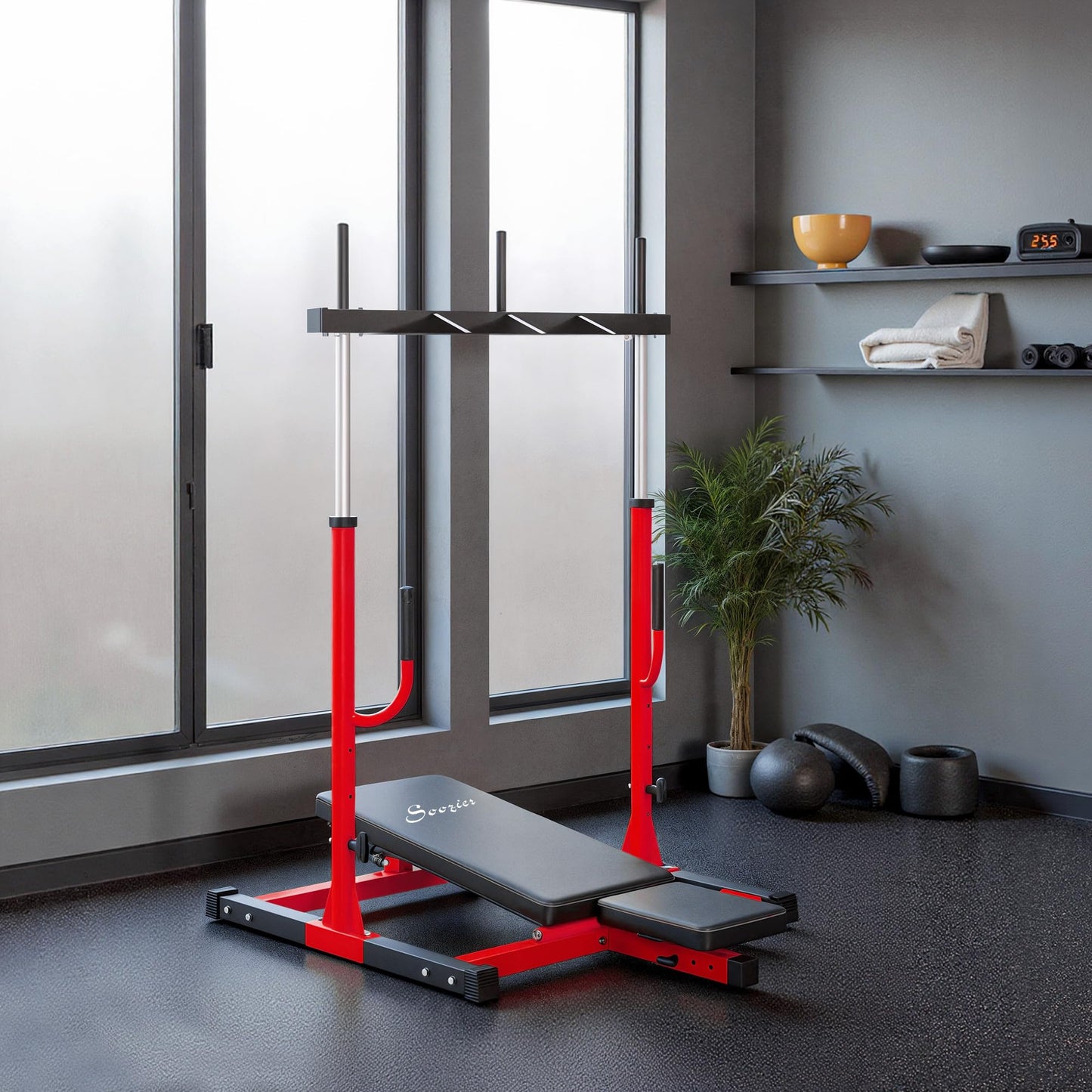Soozier Vertical Leg Press Machine, 660LBS Capacity, Leg Strength Training Machine with Adjustable Leg, Back, and Head Positions for Home Gym, 1 inch Standard Plate Compatible, Red